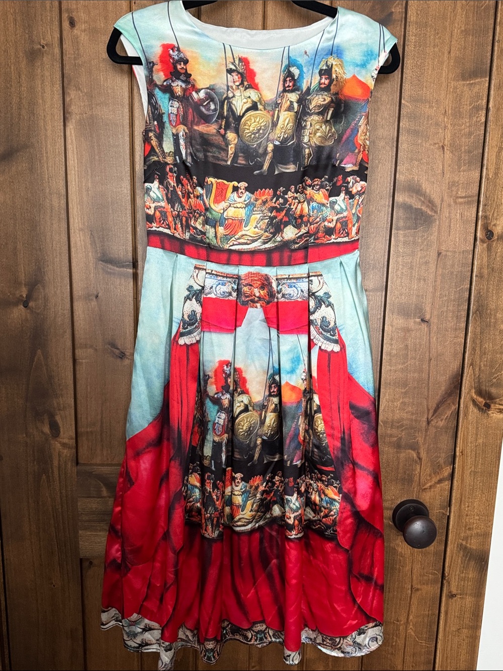 Women's Red & Light Blue Printed Midi Dress